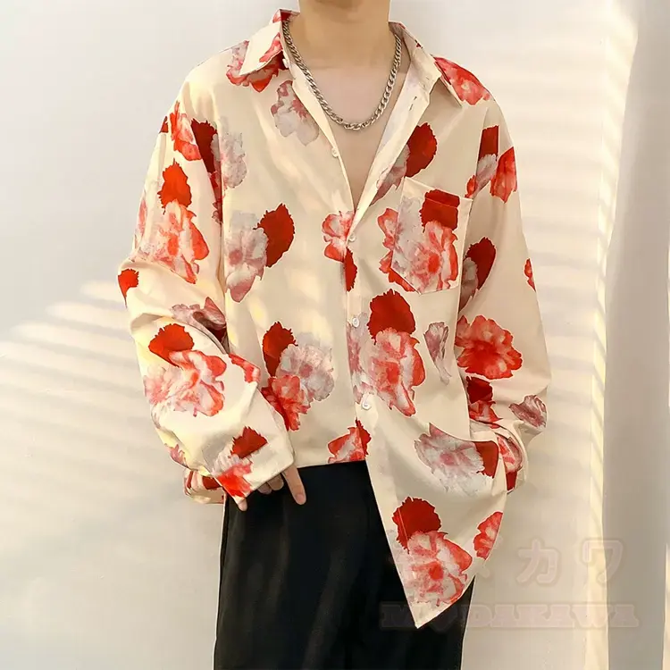 Herren-Langarmhemd mit Vintage-Print und Knopfleiste - Mehrfarbig O - 3XL - image 16