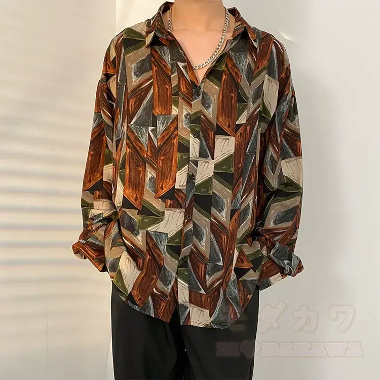 Herren-Langarmhemd mit Vintage-Print und Knopfleiste - Mehrfarbig B - 3XL - image 3