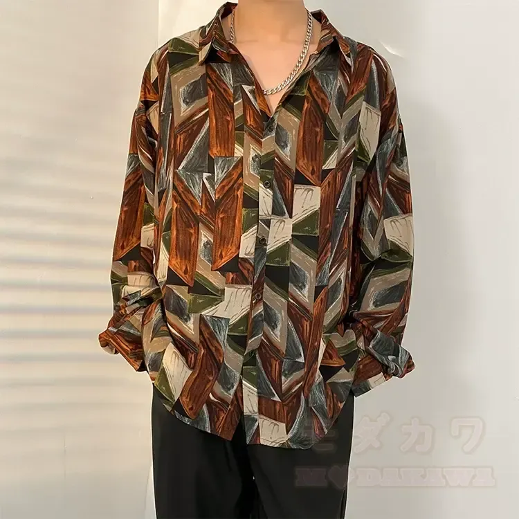 Herren-Langarmhemd mit Vintage-Print und Knopfleiste - Mehrfarbig B - 3XL - image 3