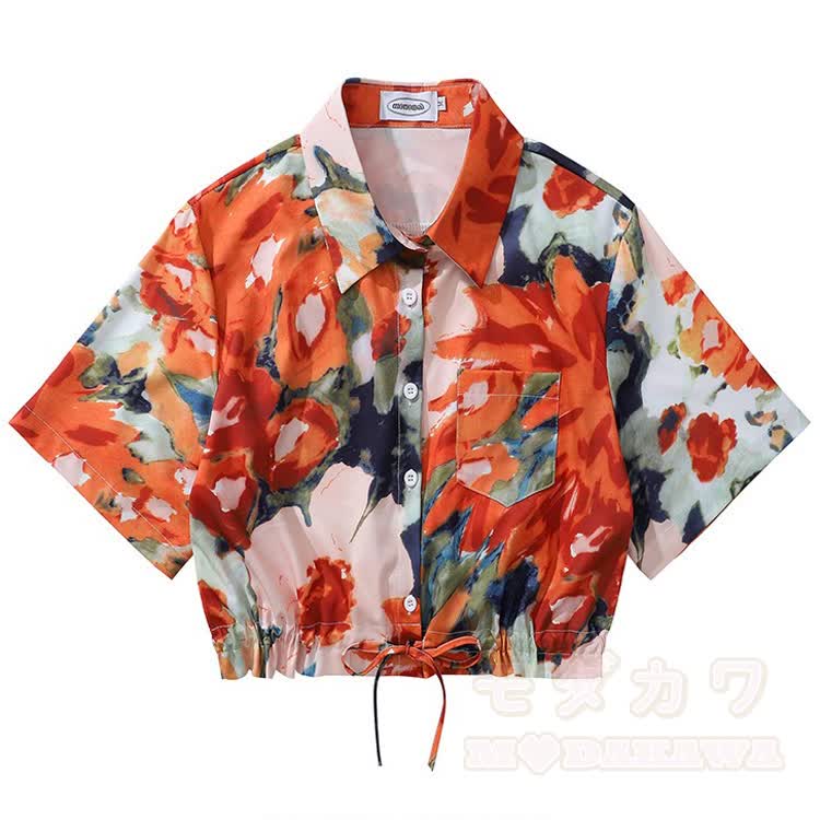 Kurzarmhemd mit Vintage-Print und Knopfleiste - Mehrfarbig A - L - image 2