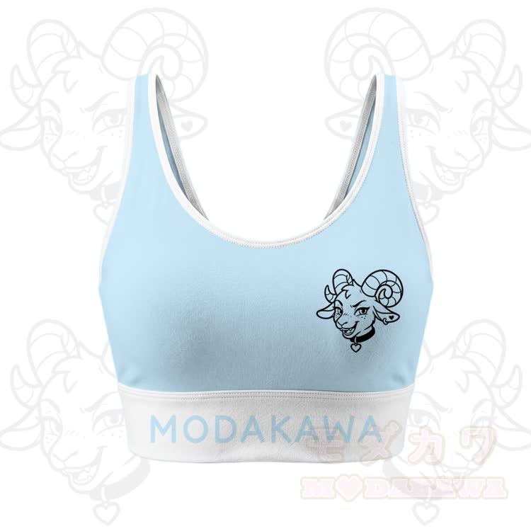 Ziegen-Grafik Crop Tank Sport Top Shorts Modakawa passendes Outfit - Blaues Oberteil - 5XL - image 2