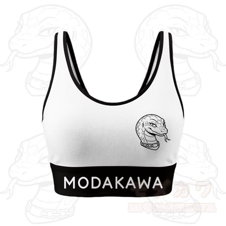 Crop-Top mit Schlangenmuster, Sporttop und Shorts, Modakawa-Kombinationsoutfit - Weißes Oberteil - 5XL - image 2