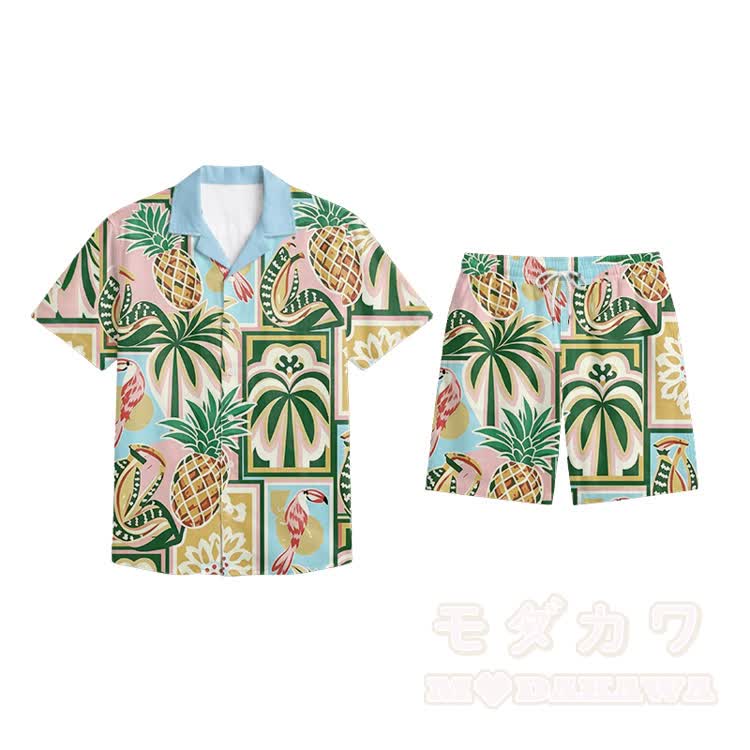 Bedrucktes Modakawa Hemd & Shorts Urlaubsset - Mehrfarbig - 5XL - image 2