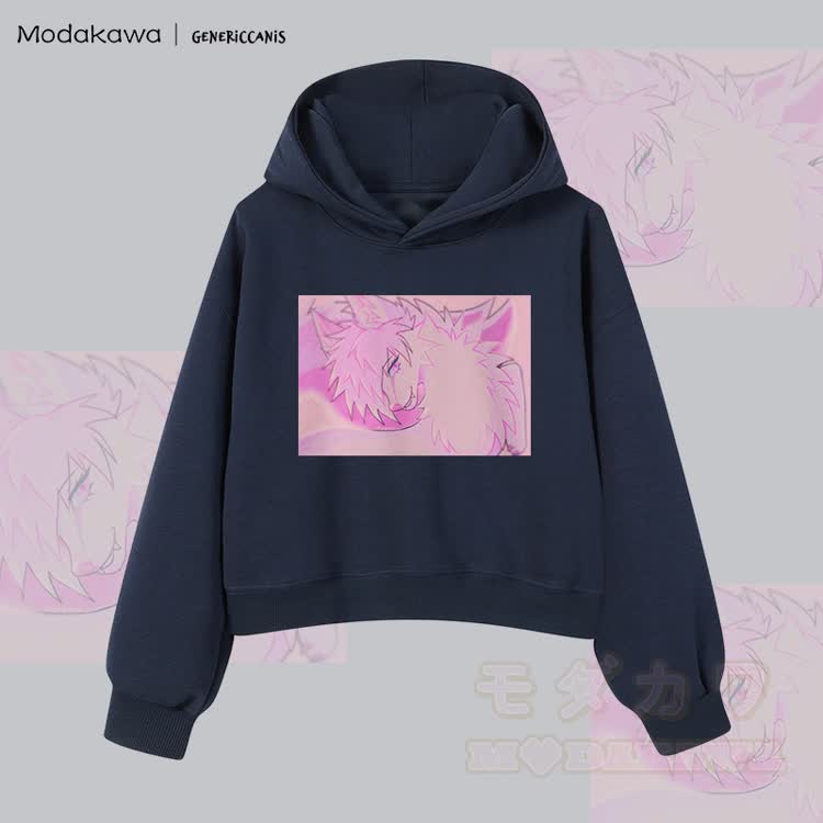MODAKAWA X genericcanis Charakter Fuchs Grafik Cropped Cotton Hoodie - Purpurblau - 3XL - image 2