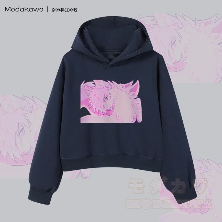 MODAKAWA X genericcanis Fox Graphic Cropped Cotton Hoodie - Purpurblau - 3XL - image 1