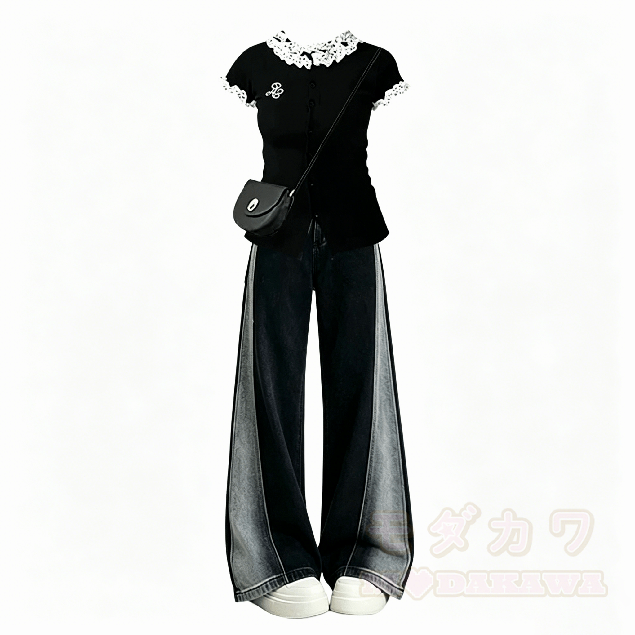 Zweiteiliges Set aus lässigem Oberteil und hochgeschnittener Jeans. - image 6