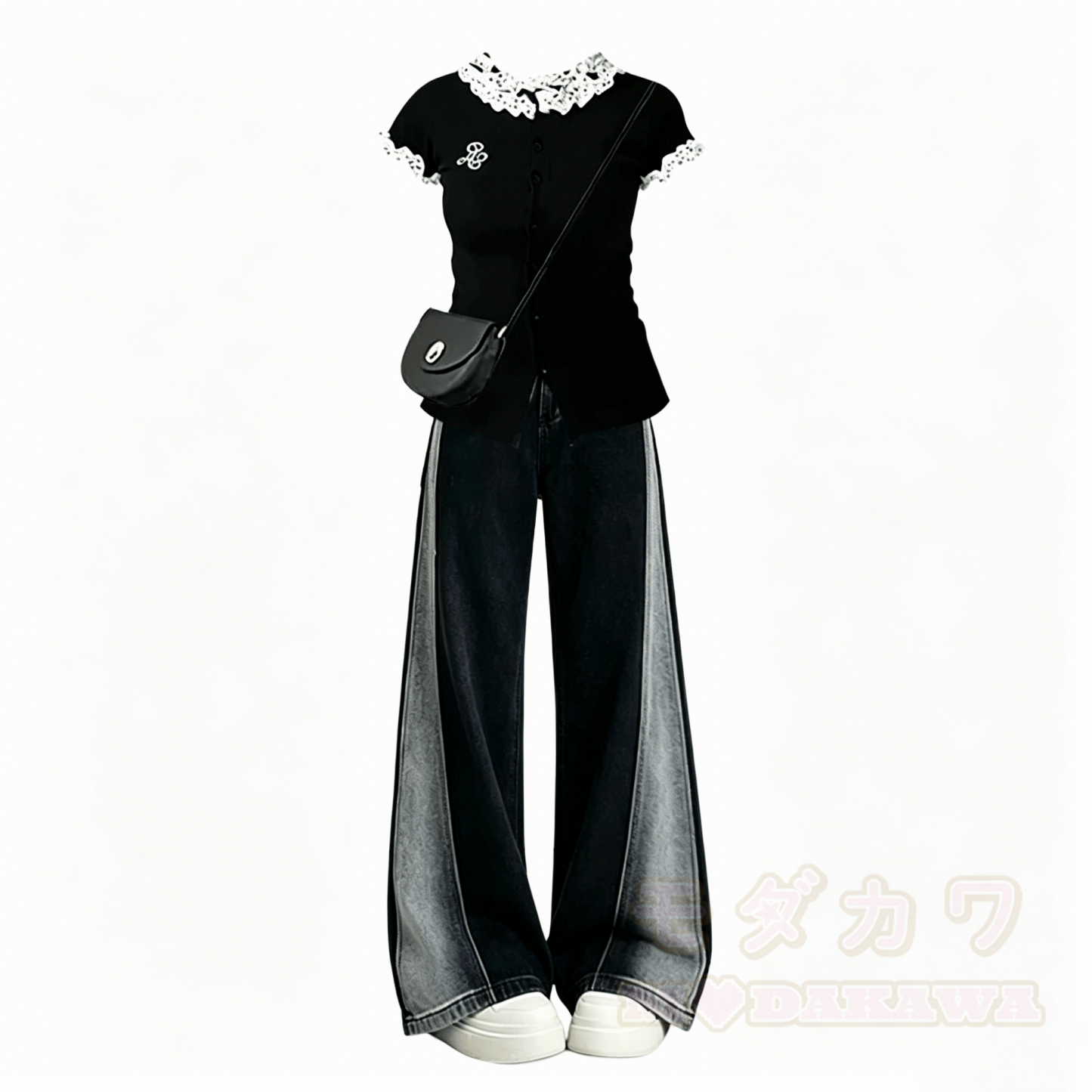 Zweiteiliges Set aus lässigem Oberteil und hochgeschnittener Jeans. - image 6