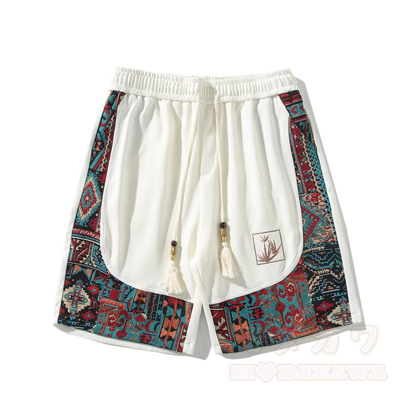 Lässige Shorts im Ethno-Stil, atmungsaktiv, locker geschnitten, mit Kordelzug - Weiß - 3XL - image 1