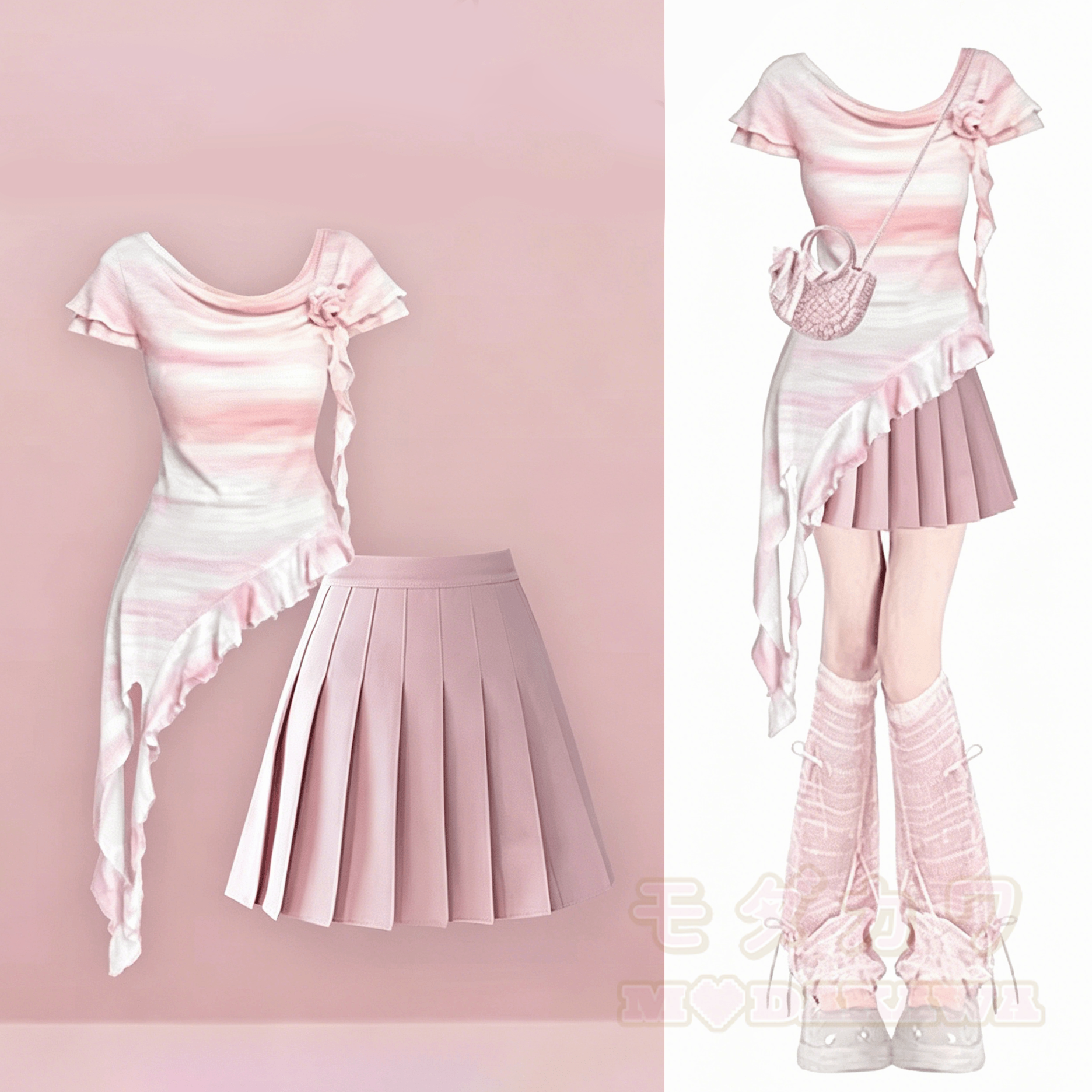 Schickes asymmetrisches Top mit Minirock, zweiteiliges Set - Satz - 3XL - image 1