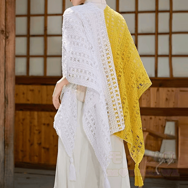 Bohemian Cami Dress with Aperty Knit Shatal Set Two Pieces Set - Weiß-gelber Farbblock-Schal - One Size - image 19