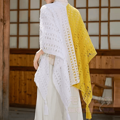 Bohemian Cami Dress with Aperty Knit Shatal Set Two Pieces Set - Weiß-gelber Farbblock-Schal - One Size - image 19