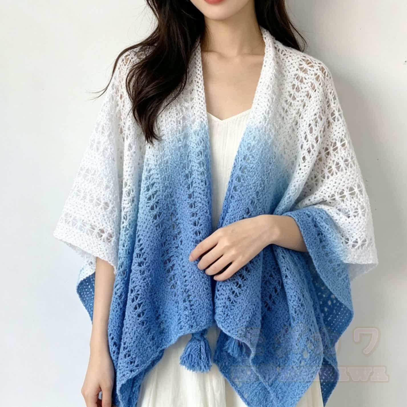 Bohemian Cami Dress with Aperty Knit Shatal Set Two Pieces Set - Himmelblauer Farbverlaufsschal - One Size - image 15