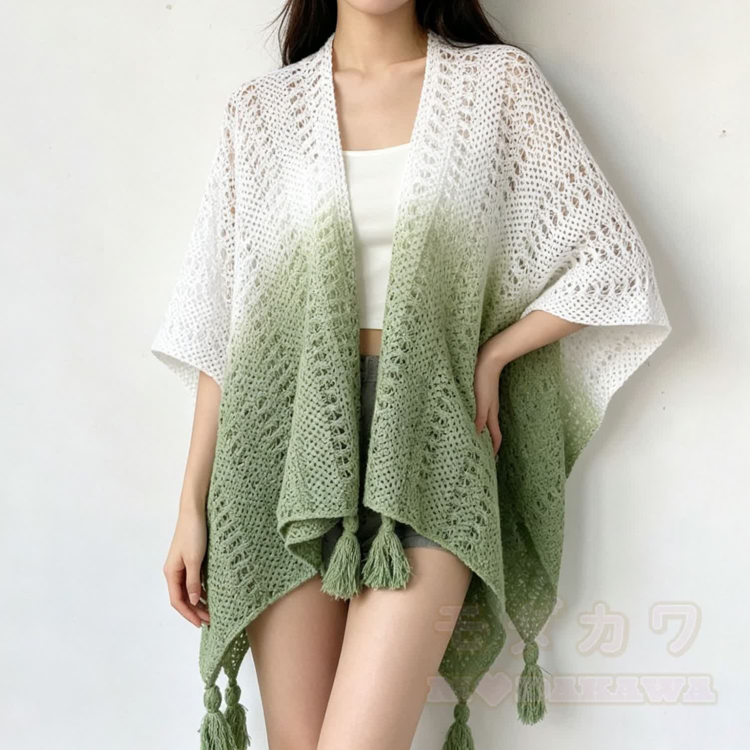Bohemian Cami Dress with Aperty Knit Shatal Set Two Pieces Set - Grüner Farbverlaufsschal - One Size - image 11