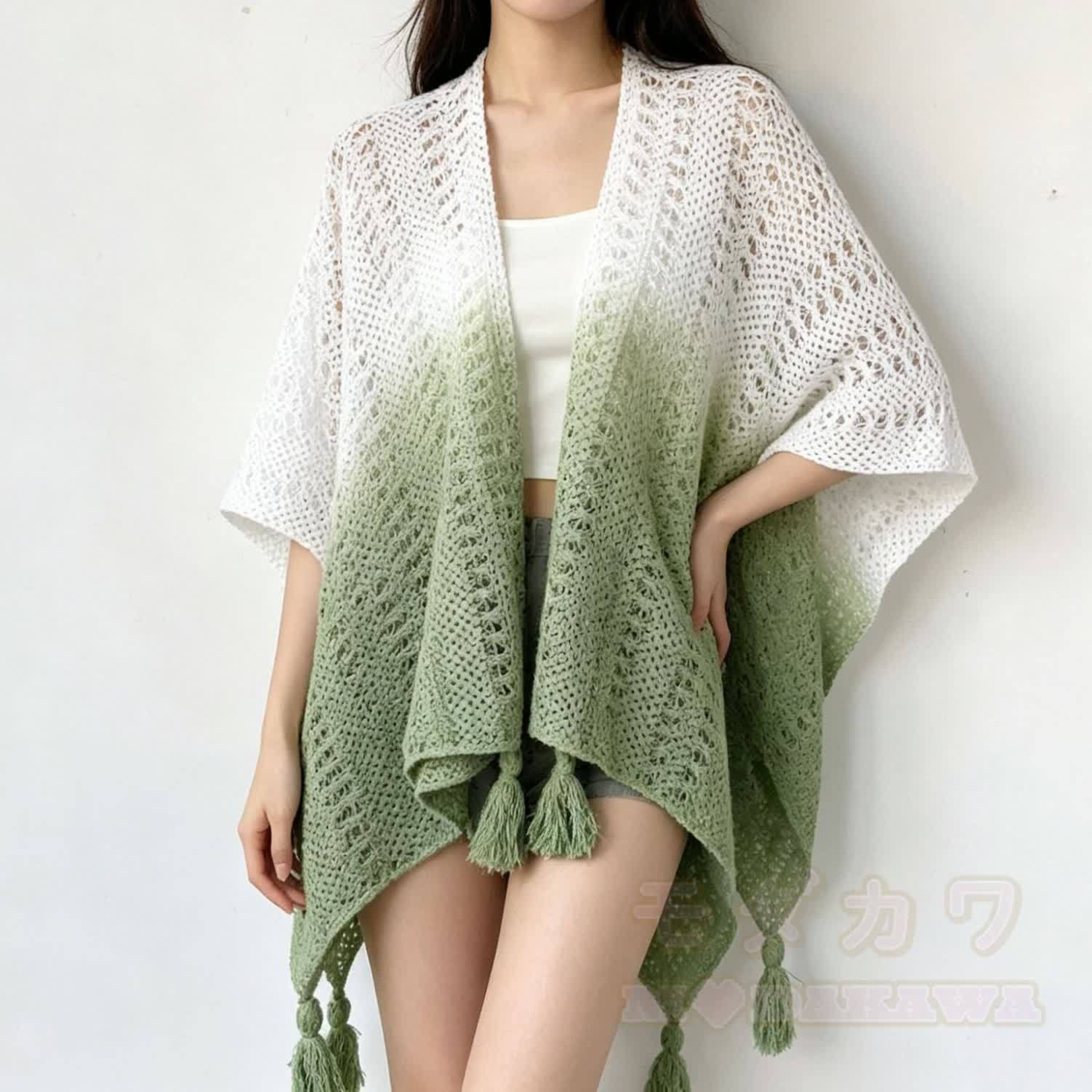 Bohemian Cami Dress with Aperty Knit Shatal Set Two Pieces Set - Grüner Farbverlaufsschal - One Size - image 11