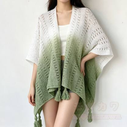 Bohemian Cami Dress with Aperty Knit Shatal Set Two Pieces Set - Grüner Farbverlaufsschal - One Size - image 11