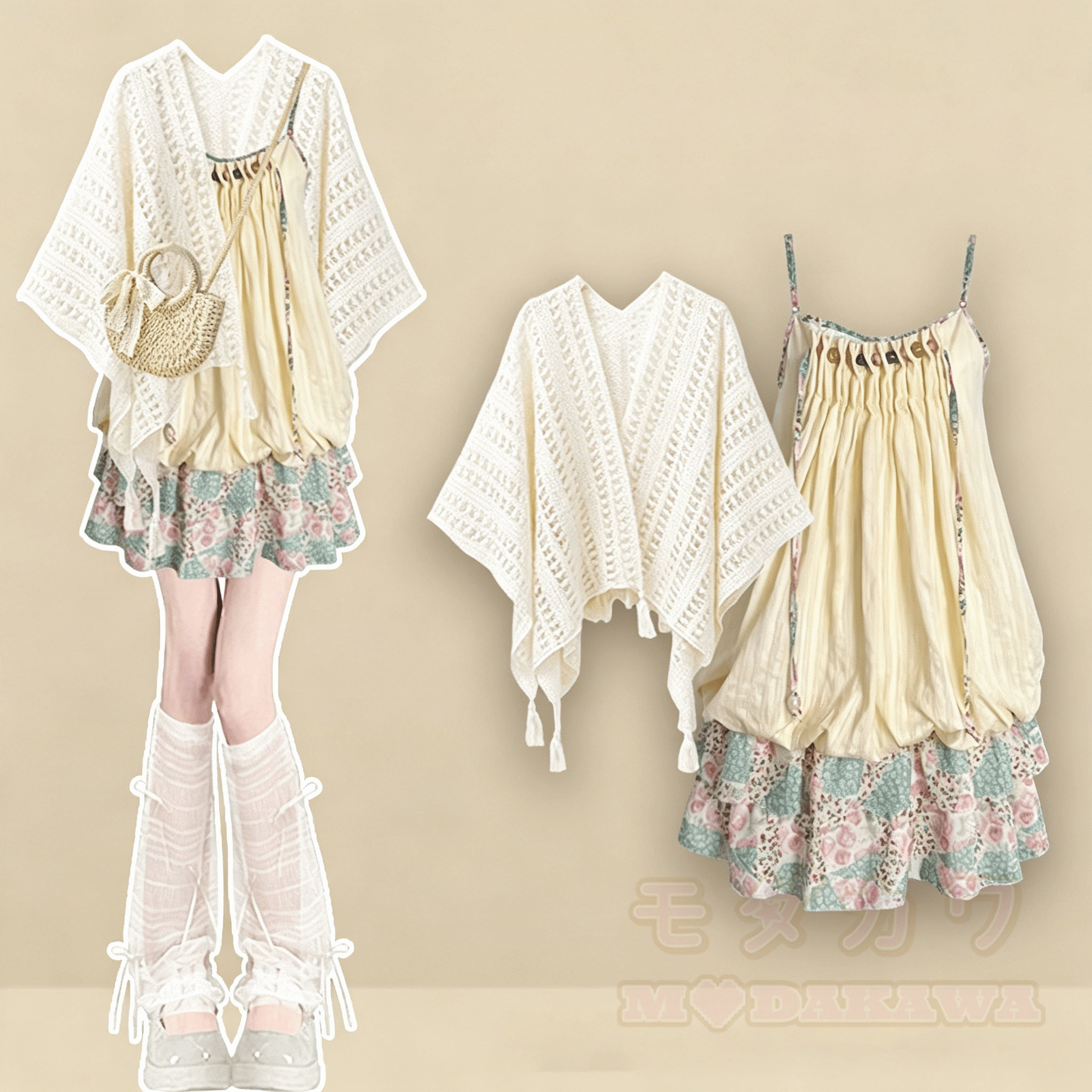 Bohemian Cami Dress with Aperty Knit Shatal Set Two Pieces Set - Satz - XL - image 1