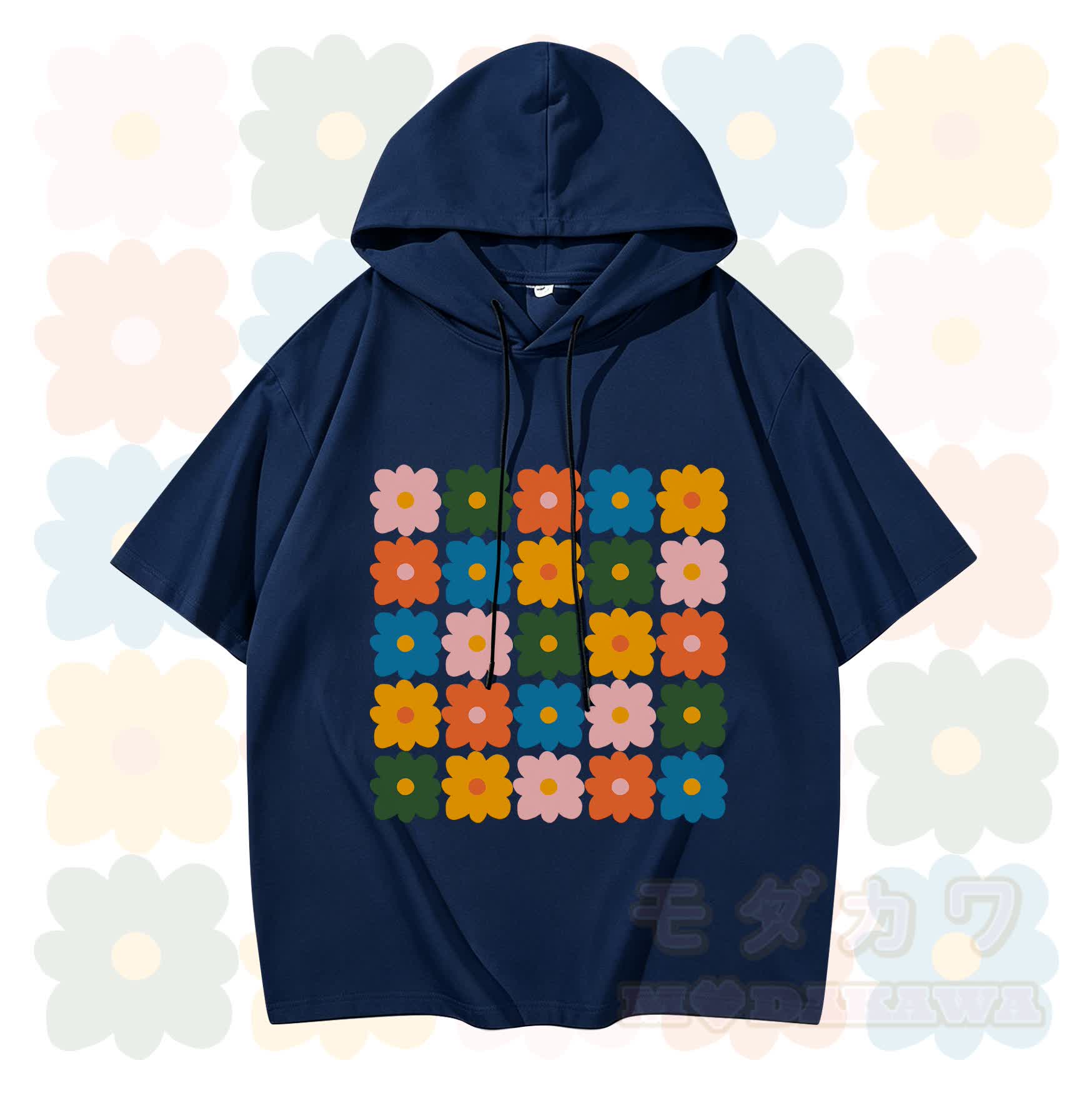 MODAKAWA X Trevor Basset Kurzarm-Hoodie mit Blumengrafik - Marineblau - 3XL - image 1