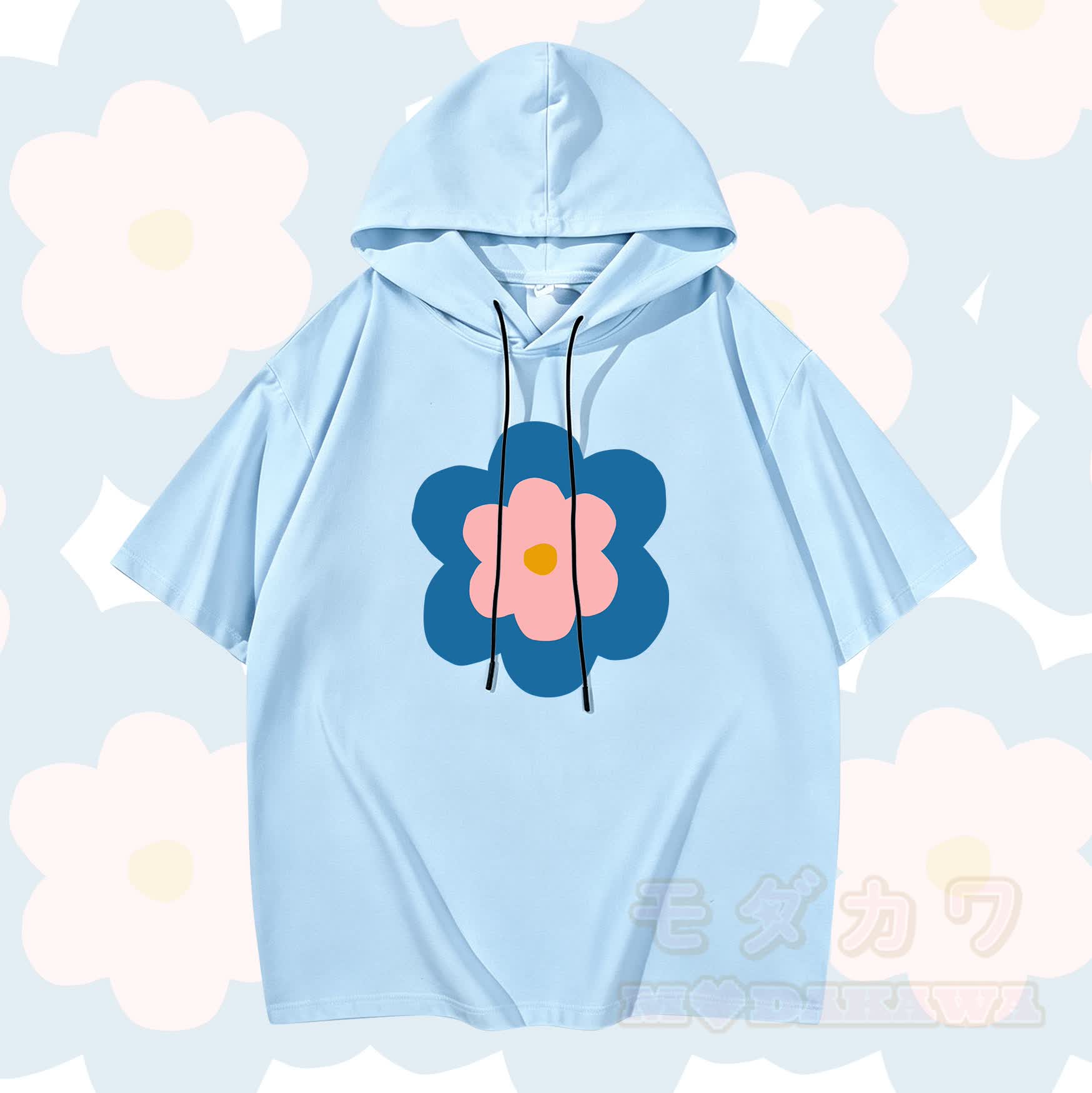 MODAKAWA X Trevor Basset Kurzarm-Hoodie mit Blumenmuster - Himmelblau - 3XL - image 1