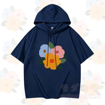 MODAKAWA X Trevor Basset Kurzarm-Hoodie mit buntem Blumenmuster - Marineblau - 3XL - image 1