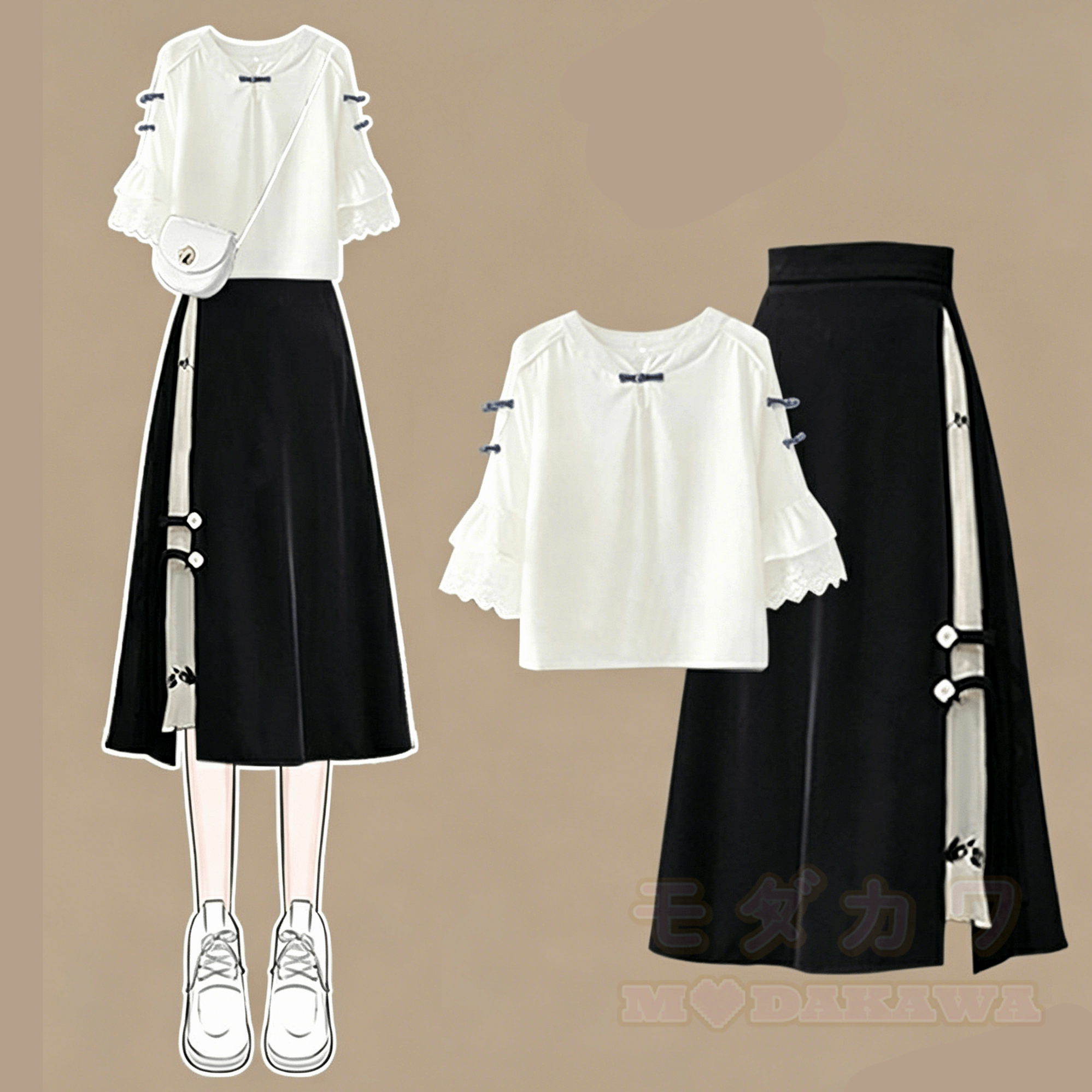 Vintage-Top mit Schnalle und Rock, zweiteiliges Set - Satz - 4XL - image 1