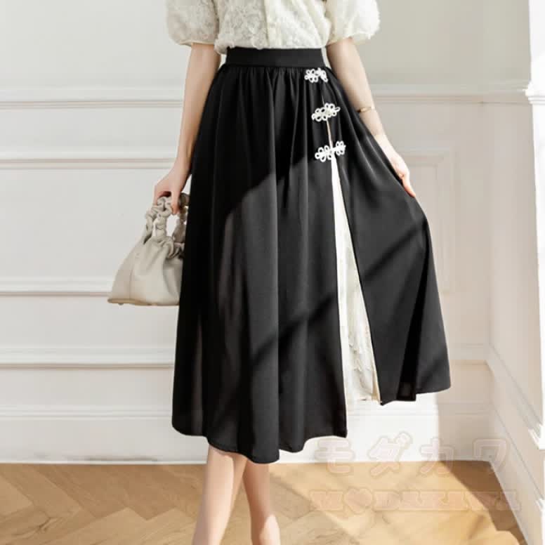 Zweiteiliges Set: Grünes, durchbrochenes Strickoberteil mit Rock im Vintage-Stil und Knopfleiste. - image 6