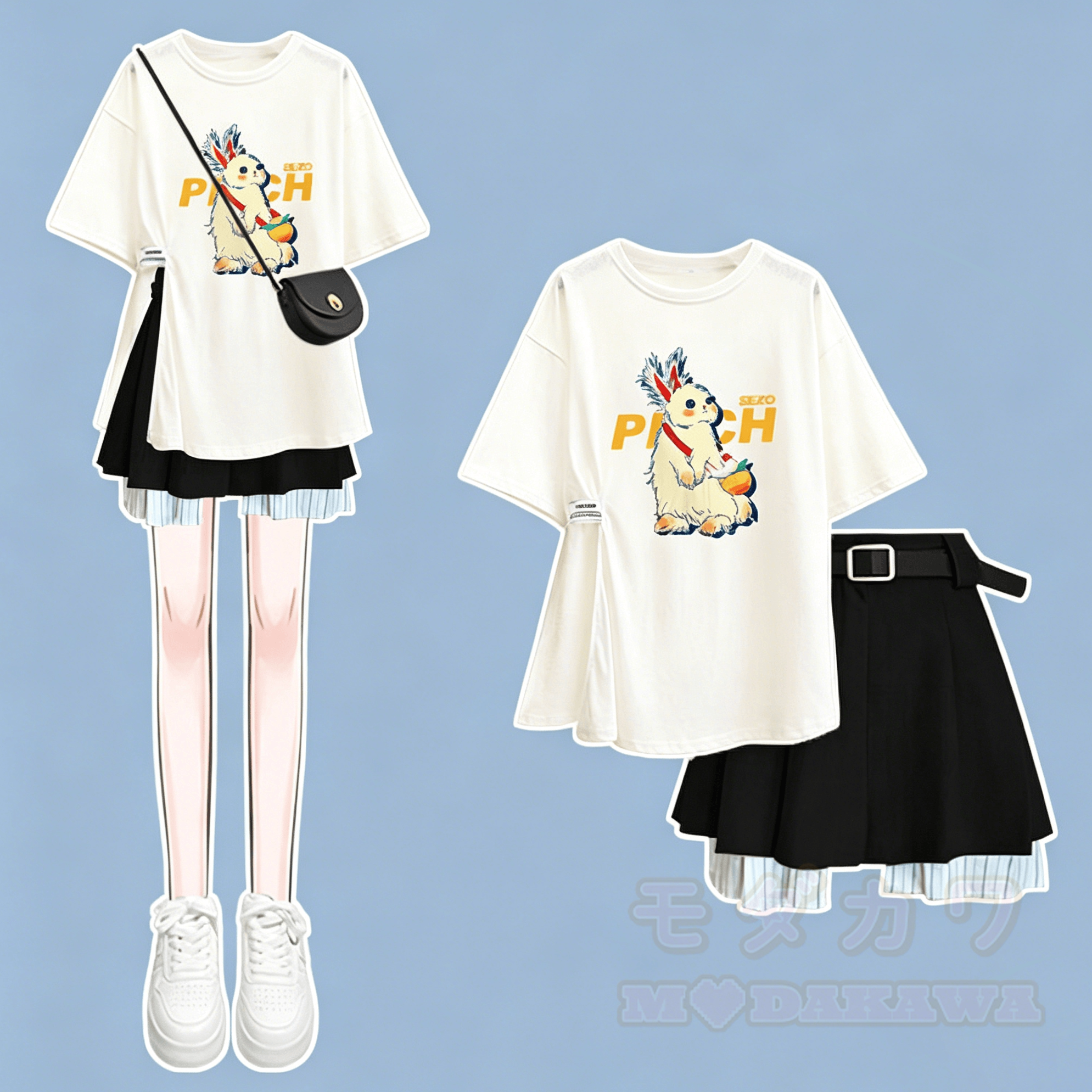 Sommerliches T-Shirt mit Patchwork-Minirock, zweiteiliges Set - Satz - 3XL - image 1