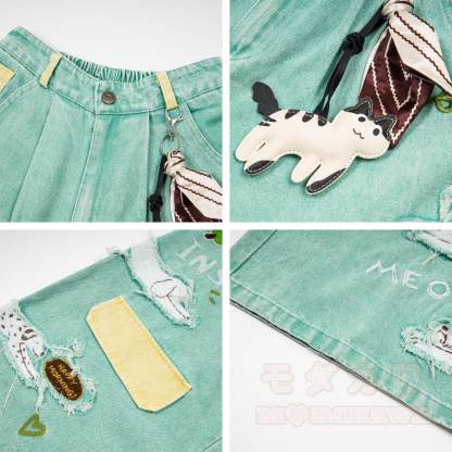 Vintage-Cartoon-Welpen-Patch-bestickte Jeans-Caprihose mit niedlichem Charm-Set - image 3