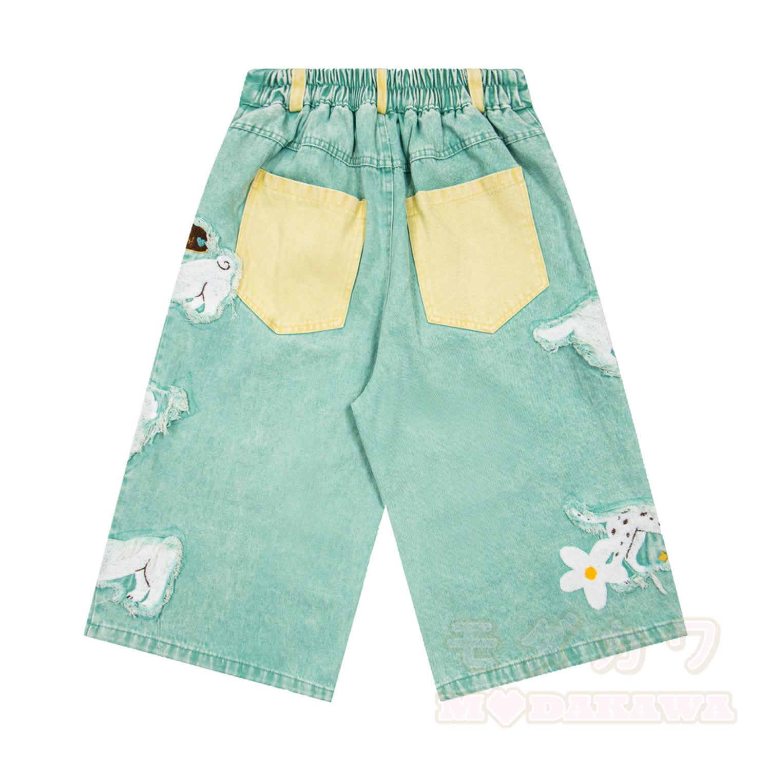 Vintage-Cartoon-Welpen-Patch-bestickte Jeans-Caprihose mit niedlichem Charm-Set - image 2