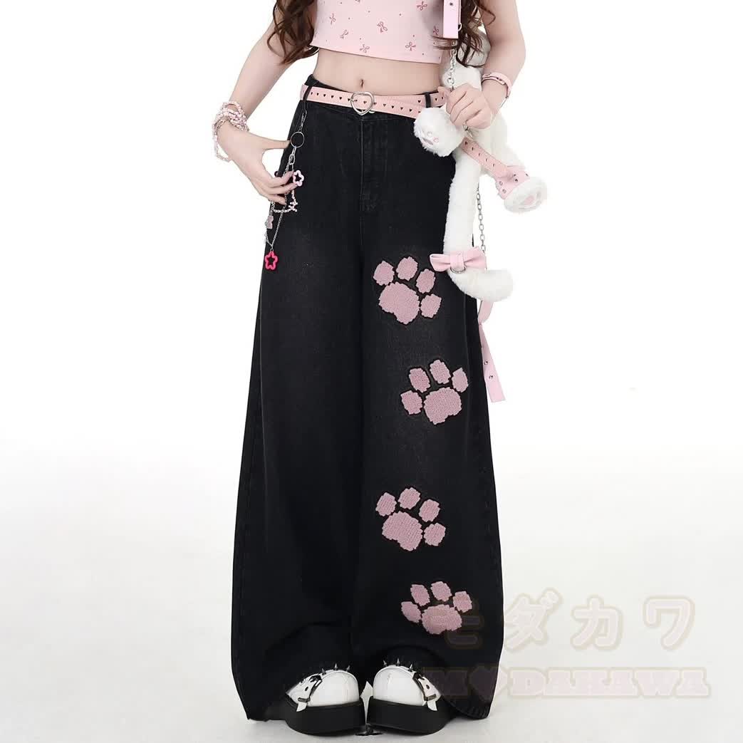 MODAKAWA Kurzarm-Hoodie mit verspieltem Katzenmotiv und passender Jeans - image 5