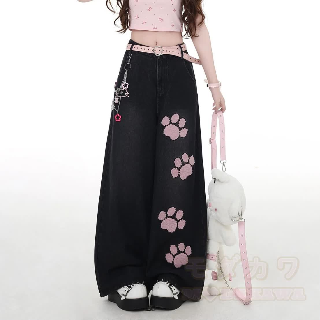 MODAKAWA Kurzarm-Hoodie mit verspieltem Katzenmotiv und passender Jeans - image 4