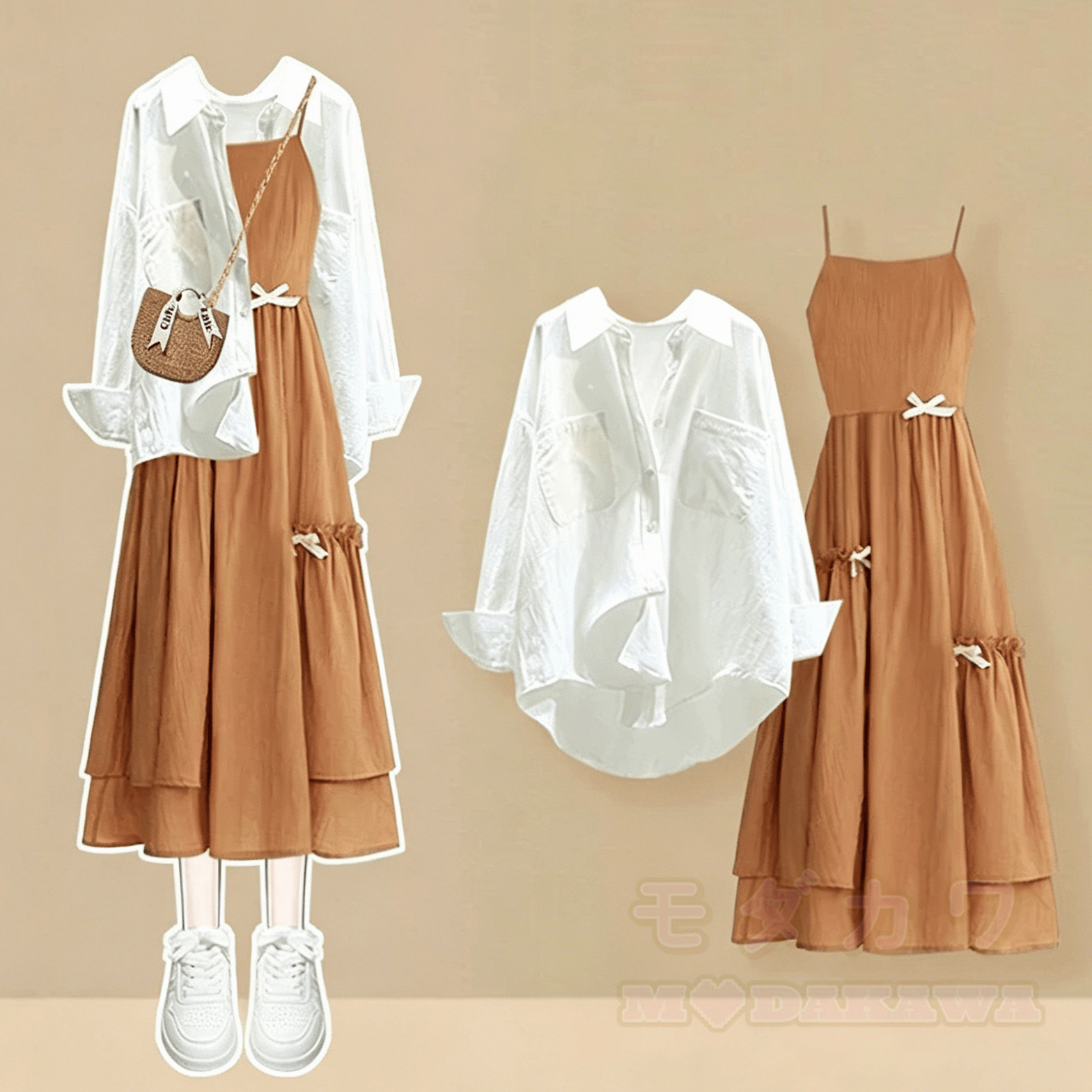 Sommerliches orangefarbenes Trägerkleid mit passendem Oberteil, zweiteiliges Set - Satz - 4XL - image 1