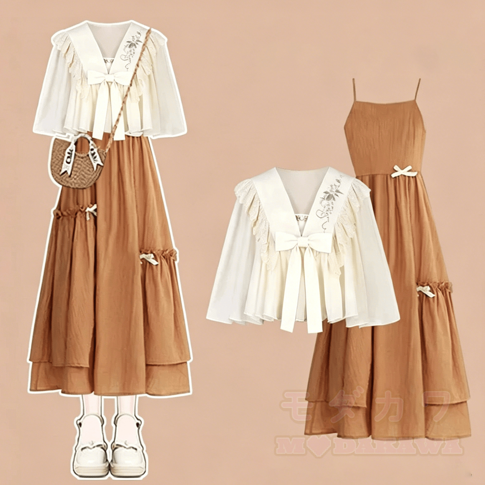 Vintage-Zweiteiler: Besticktes Cropped-Hemd mit passendem Trägerkleid - Satz - 4XL - image 1