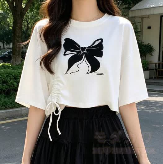 Lässiges T-Shirt mit Kordelzug und Schleife, zweiteiliges Set mit passendem Skort - Spitze - XL - image 2