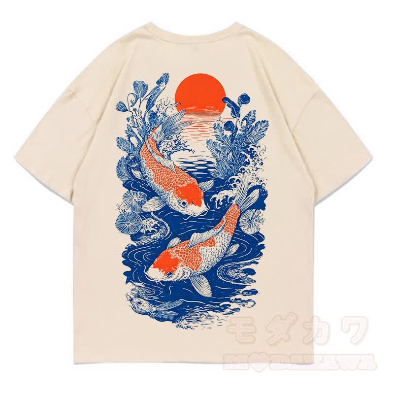 MODAKAWA Print Loose Summer Kurzarm-T-Shirt - Beige - 5XL - image 1