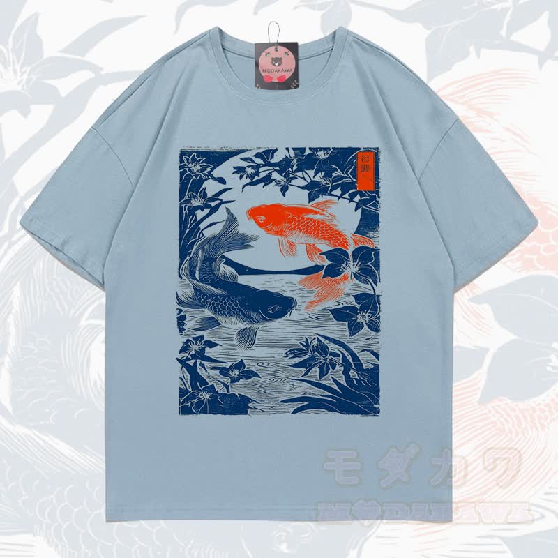 MODAKAWA Kurzarm-T-Shirt mit Fischprint - Hellblau - 5XL - image 1