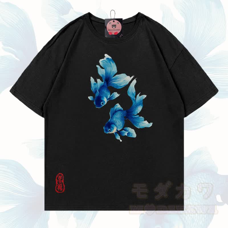 MODAKAWA Fisch-Grafik T-Shirt aus 100 % Baumwolle - Schwarz - 5XL - image 1