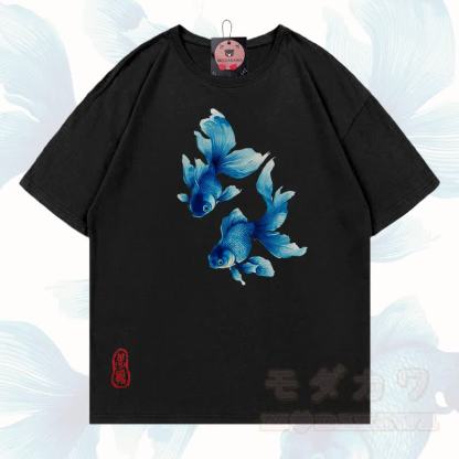 MODAKAWA Fisch-Grafik T-Shirt aus 100 % Baumwolle - Schwarz - 5XL - image 1
