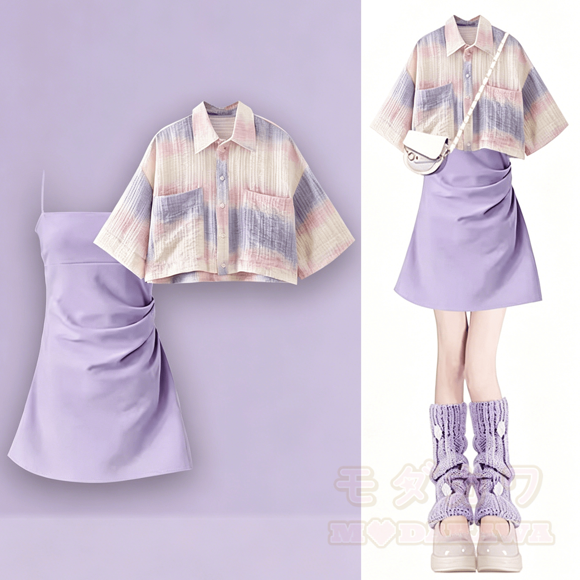 Traumhaftes lila Camisole-Kleid mit passendem Oberteil, zweiteiliges Set - Satz - 4XL - image 1