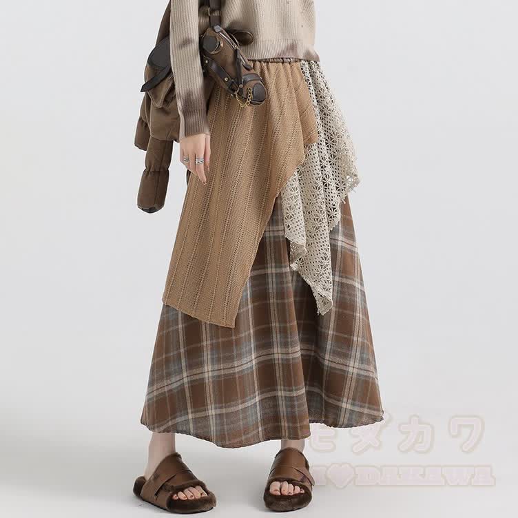 Dreiteiliges Set aus khakifarbenem Langarmshirt, Camisole-Top und asymmetrischem Rock - Brauner Rock - 4XL - image 3