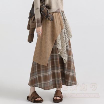 Dreiteiliges Set aus khakifarbenem Langarmshirt, Camisole-Top und asymmetrischem Rock - Brauner Rock - 4XL - image 3