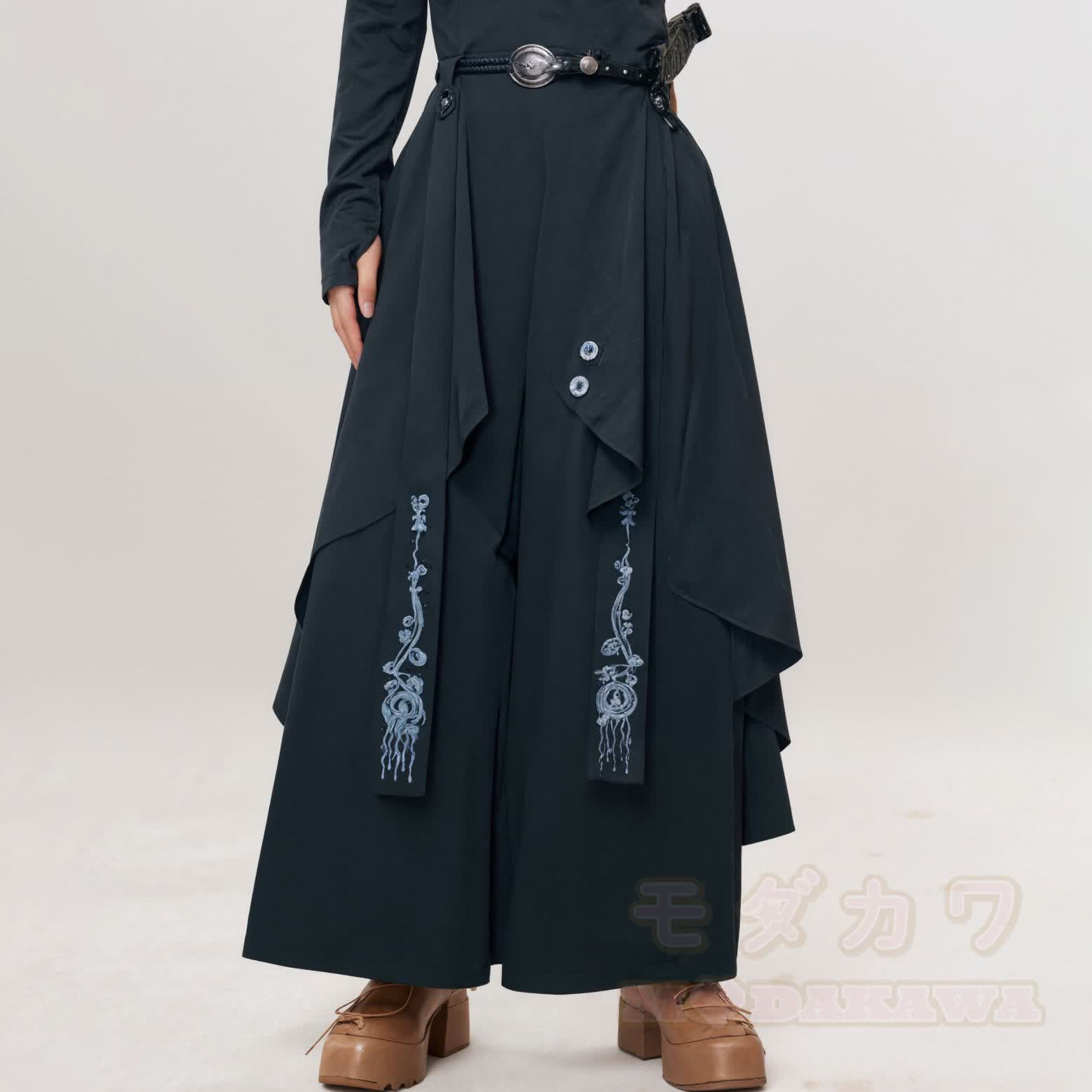 Vintage-Hose mit asymmetrischem Lagen-Patchwork und weitem Bein - Schwarz - 2XL - image 2