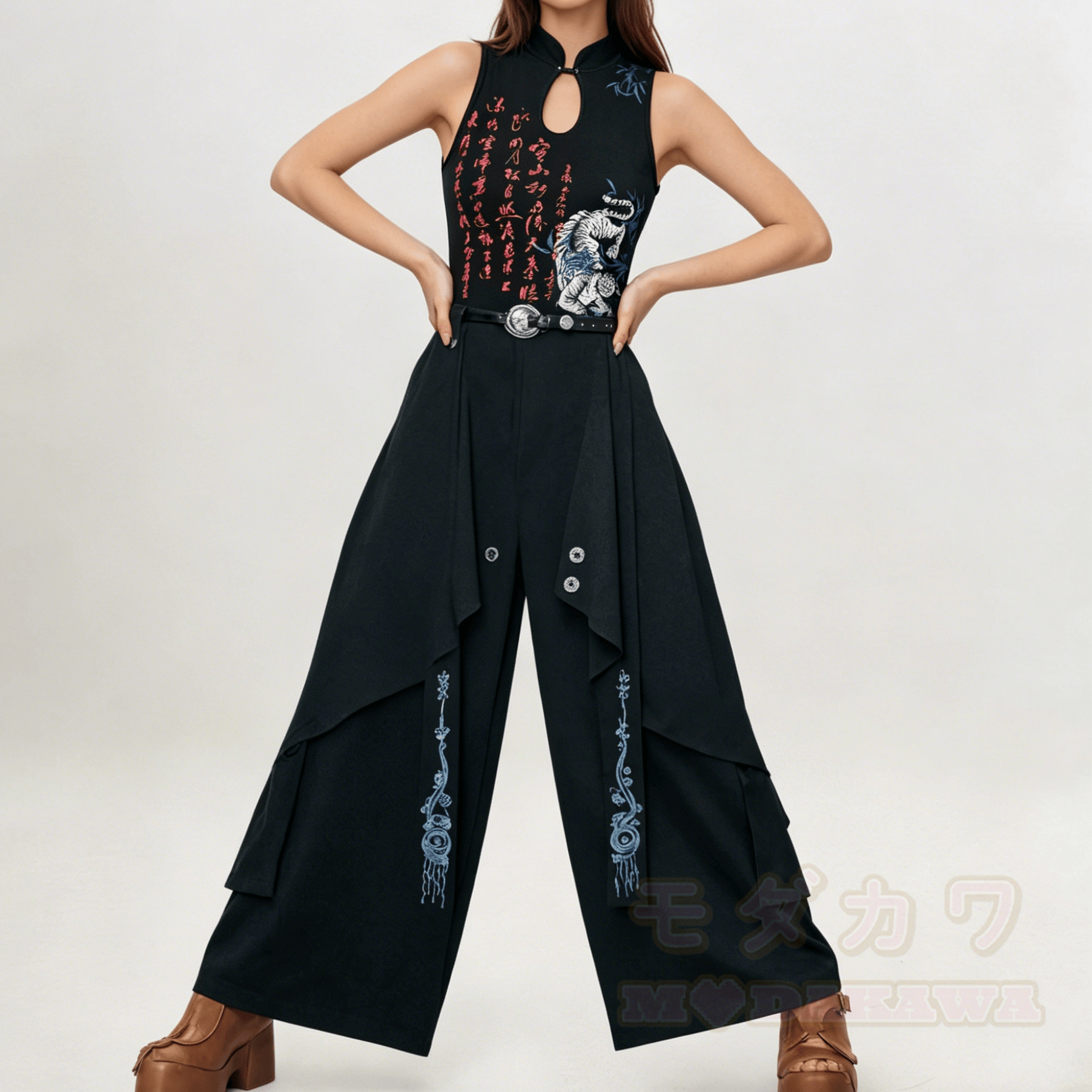 Vintage-Hose mit asymmetrischem Lagen-Patchwork und weitem Bein - image 3