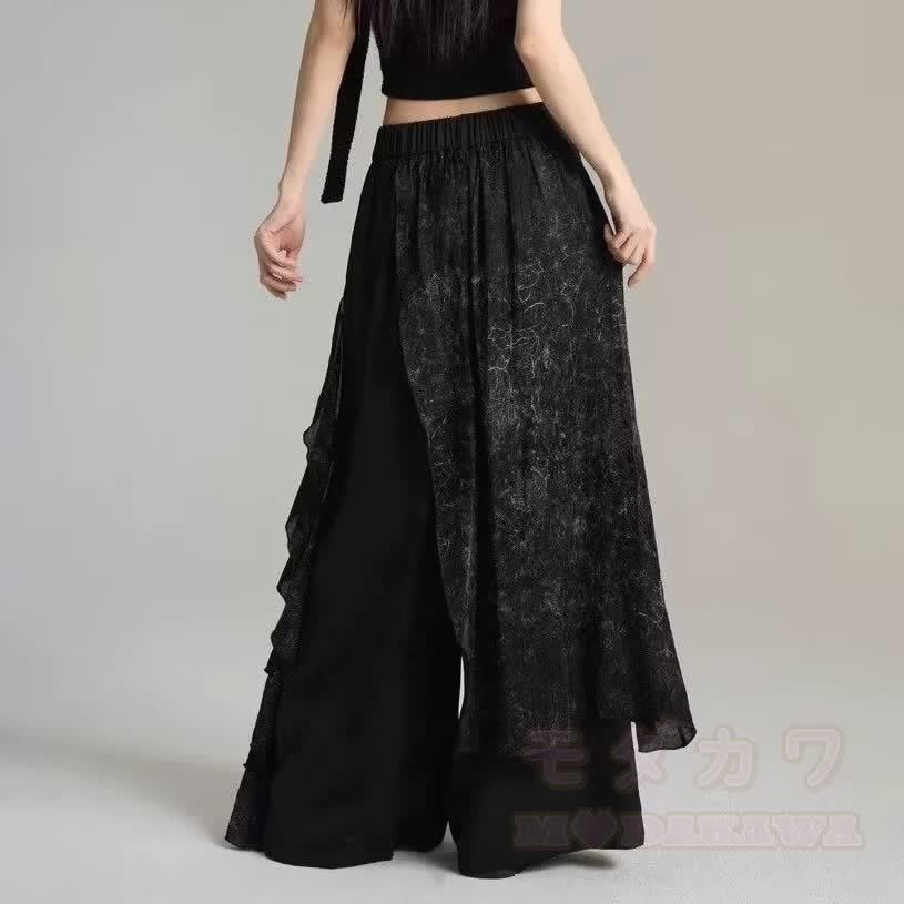 Moderne schwarze Patchwork-Hose mit weitem Bein - image 5