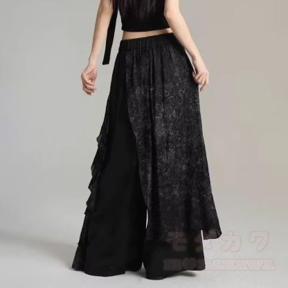 Moderne schwarze Patchwork-Hose mit weitem Bein - image 5