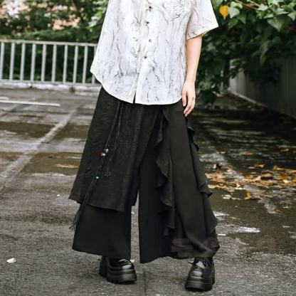 Moderne schwarze Patchwork-Hose mit weitem Bein - image 3