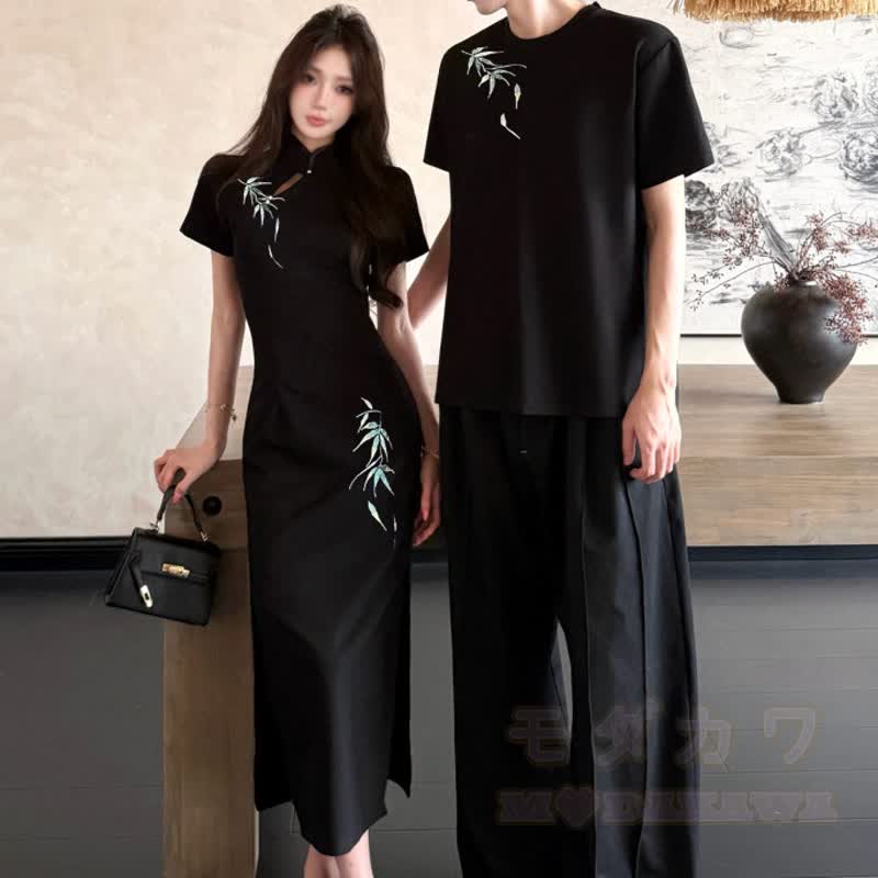Chinesisches Bambusstickerei-Kleid und Herren-T-Shirt-Partnerset - image 1