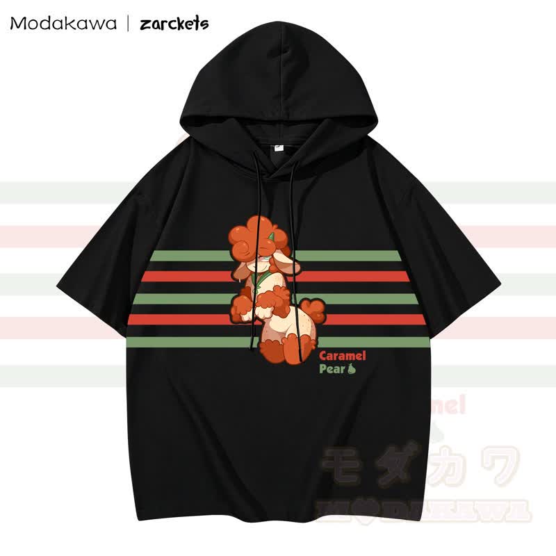 MODAKAWA X zarckets CARAME PEAR Hoodie T-Shirt mit Ziegenprint und Streifen - Schwarz - 3XL - image 1