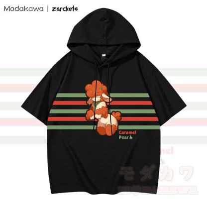MODAKAWA X zarckets CARAME PEAR Hoodie T-Shirt mit Ziegenprint und Streifen - Schwarz - 3XL - image 1