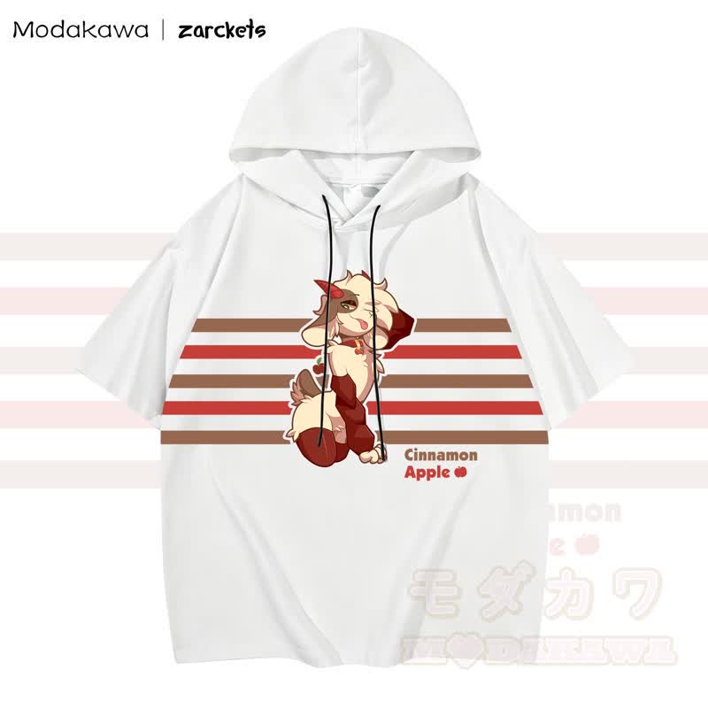 MODAKAWA X zarckets CINNAMON APPLE Hoodie T-Shirt mit Ziegenprint und Streifen - Weiß - 3XL - image 1