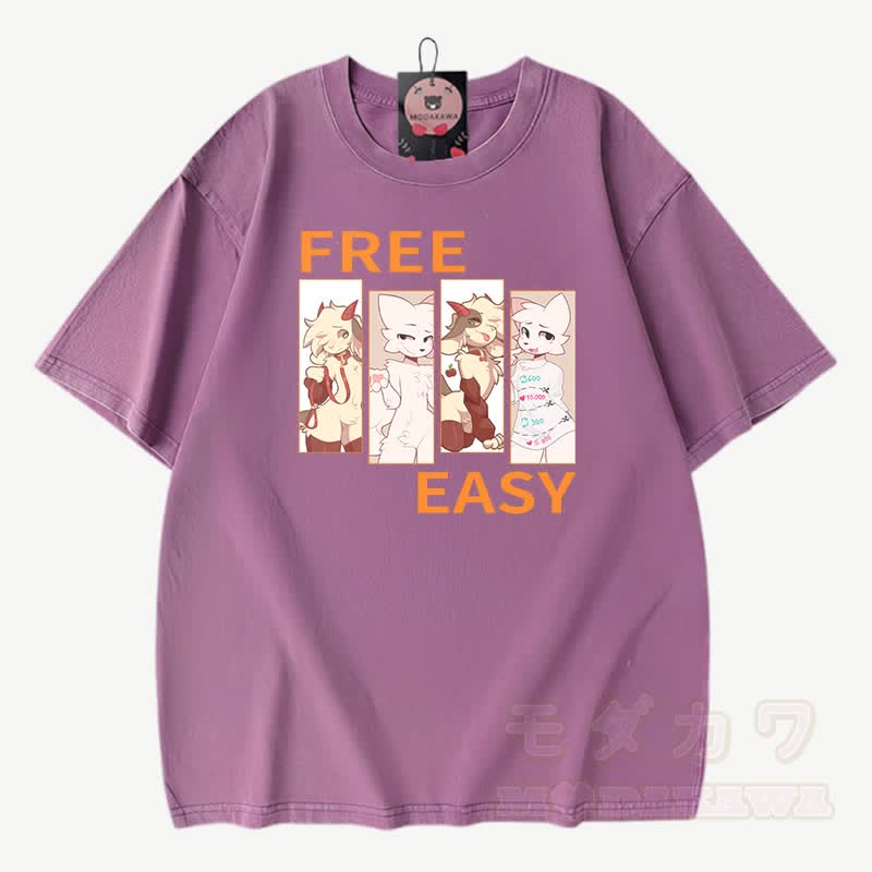MODAKAWA X zarckets FREE EASY Graphic Vintage Washed 100% Cotton T-Shirt - Lila - 3XL - image 6